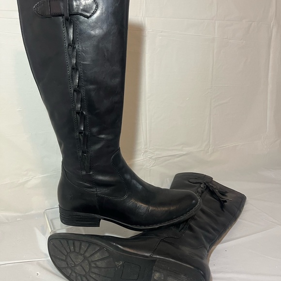 Born Cook Braided Side Leather Suede Tall Boots black size 8 - Picture 2 of 16